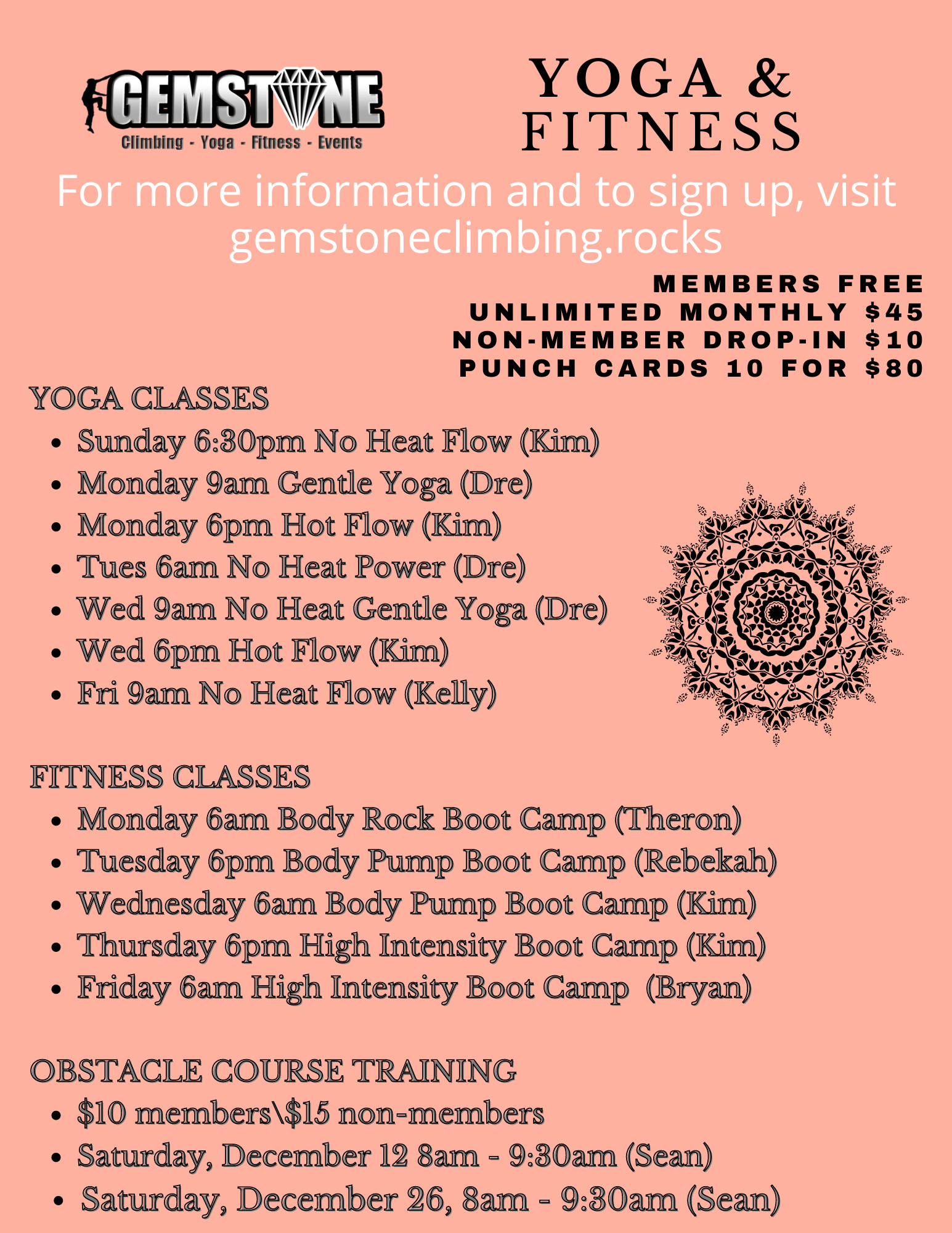 Yoga and Fitness Schedule